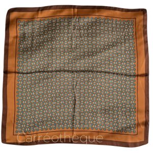 Foulard carré 70x70cm bandana satin soyeux petit motif cachemire marron turquoise