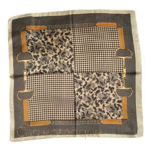 Foulard carré 70cm bandana satin soyeux cachemire et carreaux pieds de poule