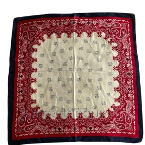 Foulard carré 70cm bandana satin soyeux marine rouge blanc crème