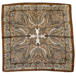 Carré satin soyeux foulard 70 cachemire marron kaki toucher soie