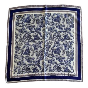 Foulard carré 70x70cm satin effet soie cachemire végétal tour rayé bleu