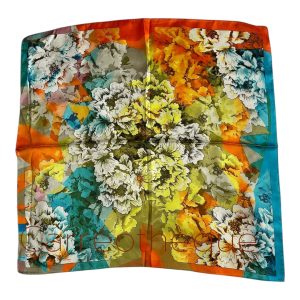 Foulard 70x70cm carré satin toucher soie fleurs multicolores