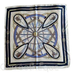 Foulard carré 70x70cm motif équestre calèche 27inch scarf satin effet soie