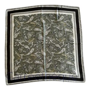 Foulard carré 70x70cm satin effet soie cachemire végétal tour rayé kaki