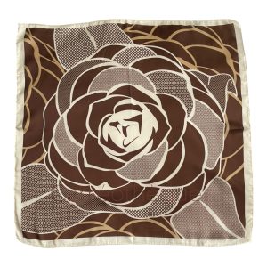Foulard 70x70cm carré satin toucher soie fleurs modernes marron chocolat chic minimaliste