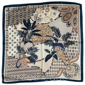 Foulard carré 70x70cm motif bijoux et léopard 27inch scarf satin effet soie
