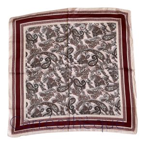 Foulard carré 70x70cm satin effet soie cachemire végétal tour rayé bordeaux rose