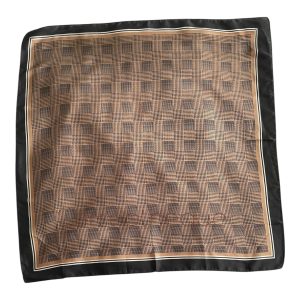 Foulard 70x70cm carré satin toucher soie pieds de poule marron noir