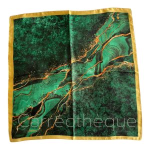 Foulard carré 70x70cm satin soyeux bandana effet soie motif abstrait vert malachite