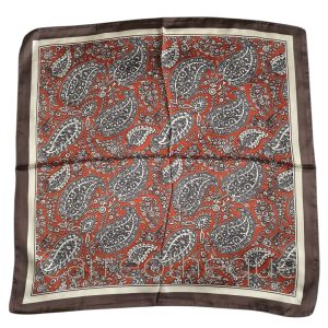 Foulard carré 70x70cm satin soyeux bandana effet soie motif cachemire marron brun