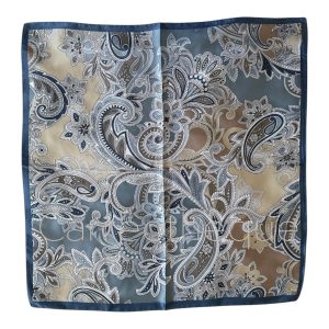Foulard carré 70x70cm satin soyeux motif cachemire beige bleu pastel