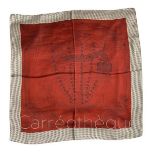 Foulard carré 70x70cm satin soyeux bandana effet soie motif équestre pois marron