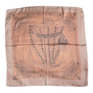 Foulard carré 70x70cm satin soyeux bandana effet soie motif équestre pois beige rose