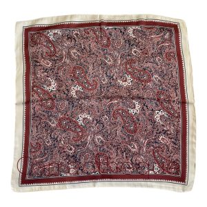 Foulard carré 70x70cm satin effet soie motif cachemire bordeaux marine fond crème