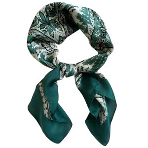 Foulard bandana carré 70cm satin soie effet cachemire vert