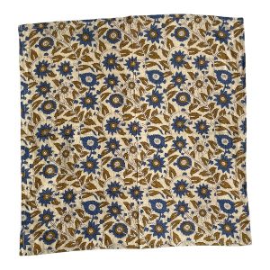 Carré bandana coton indien fleurs bleu cachemire kaki