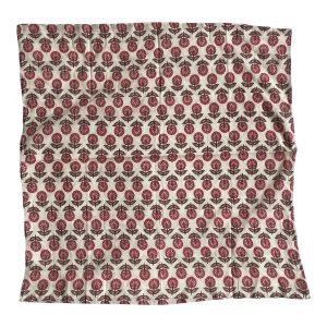 Carré bandana coton indien petite fleur rose corail fond crème
